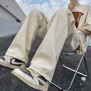 New or mode american retro washed jeans men's spring and autumn cleanfit straight booted pants trendy brand handsome trousers off-white xl