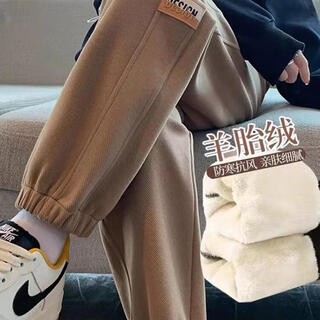 Artfulmom british maternity pants winter thickened velvet outer wear fashionable leggings sweatpants autumn and winter women's lamb velvet large size pants khaki (winter lamb velvet) xl