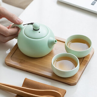 Miao yijia portable travel tea set kung fu tea set teacup teapot one pot two cups souvenir annual party gift gift matte green tea set gift box one pot two cups