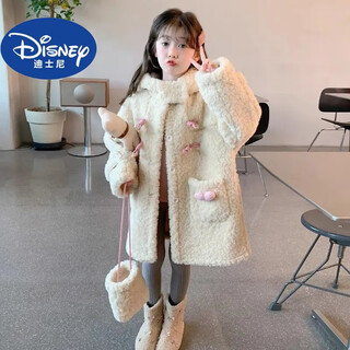 Disney's new girls' wool sweater coat autumn and winter 2024 lambskin children's clothing winter thickened little girl's clothes apricot lambskin coat a106 150 recommended height 140cm
