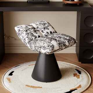 Zusai can rotate mid-century style makeup chair for girls' bedroom, light luxury and high-end nail art chair, internet celebrity creative dressing table stool, light luxury black, stable iron base/can be rotated 360 degrees