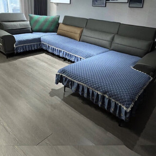 Full set of universal anti-slip u-shaped sofa cushions for all seasons, left and right, universal sofa cushions, back cover, ufu cotton, light blue, three-piece set, cushions