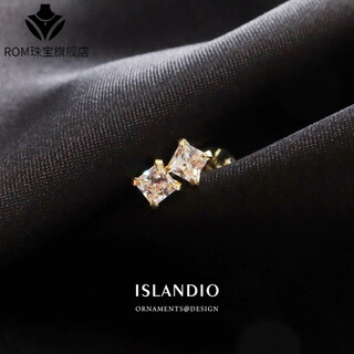 Fat donglai same style 18k gold mini earrings square princess cut diamond 2024 new 3mm crystal gems square diamond pair (gold)