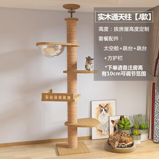 辛姆 大型猫爬架通天柱实木质猫架猫窝一体太空舱猫抓板立式剑麻带窝 3m 4层 【J】太空舱方围栏