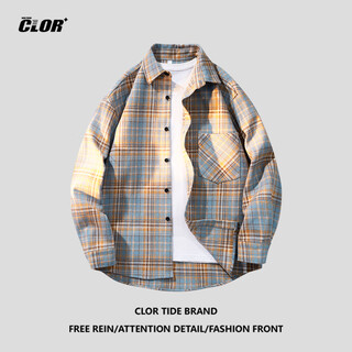 CLOR格子长袖衬衫男士秋冬季潮流ins宽松休闲衬衣外套 CLCX04黄色3XL