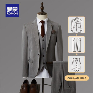 Luo meng high-end suit men's suit wedding dress formal business professional suit jacket high-end striped groom 1909 light gray suit + vest + pants 2xl