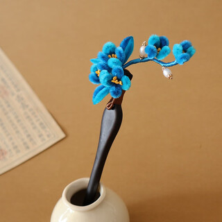 Meng junchen intangible cultural heritage blue gradient handmade velvet flower hairpin autumn and winter new chinese hanfu daily hair arrangement handmade gift blue