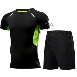 Hualeji 2024 men's swimsuit suit hot spring men's youth suit adult split swimming men's quick-drying tight swimming trunks green mesh swimsuit short sleeves + shorts m (110-125jin jin equals 0.5 kg)