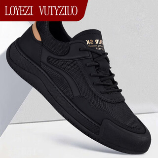 Loyezi vutyziuo brand men's shoes 2025 autumn and winter new breathable fashion sports casual shoes men's mesh shoes deodorant shoes men black gold 41 standard leather shoe size