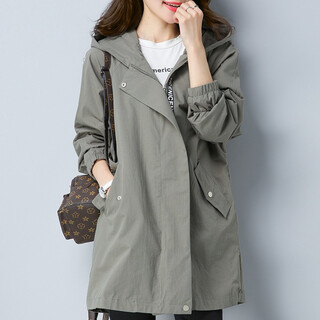 Mucha lily spring and autumn windbreaker women's mid-length 2025 new hooded loose women's casual fashion small jacket gray green l (125-145jin jin equals 0.5kg)