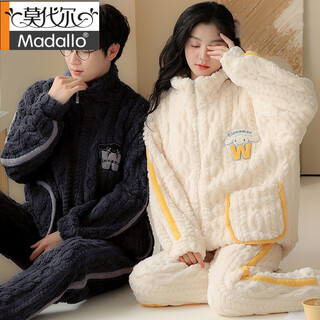 Modal coral fleece couple pajamas women's winter plus velvet thickening warmth autumn and winter 2025 new men's home clothing set cm2033 velvet one male one female m female + male xl