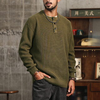 Hou teng american henry collar sweater men's autumn and winter 2025 new trendy brand casual sweater men's wool clothing men's wear tuhao green 2xl (160-180jin jin is equal to 0.5 kg)