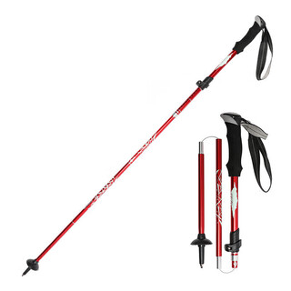 Tfo outdoor trekking pole aluminum alloy portable telescopic folding crutches for men and women mountain climbing equipment hiking cane red