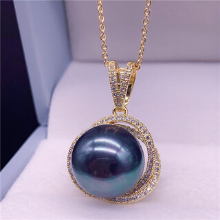 Fat donglai quality pearl pendant, south sea gold beads, natural sea water, 925 silver covered gold necklace, zhengyuan purchasing agent, black beads and gold slippers, 12-13mm x 45cm