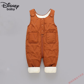 Disney (disney) children's overalls for boys and girls in autumn and winter, one-piece velvet cotton pants for babies, open-fitting, thickened outer pants for children, brown color and thickened velvet 90
