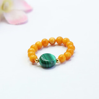 Qichangtang beeswax ring chicken oil yellow old material honey full wax amber malachite finger ring for girlfriend birthday gift for wife beeswax ball bead malachite elastic finger ring about 4mm