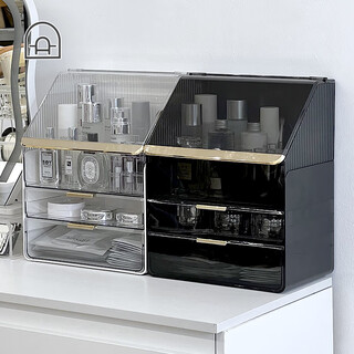 Desktop cosmetics storage box-like dressing table dust-proof large-capacity drawer-type with lid transparent black belt box