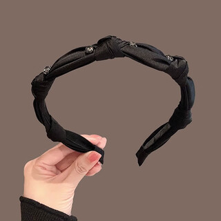 Idel's high-end silk rhinestone knotted headband, retro french style headband, versatile hairpin for women when going out, 2025 new rhinestone headband, black f2143