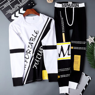 Wolf country men's autumn clothes and autumn pants men's suits for autumn and winter youth coldproof linens and linen pants bottoming shirts trendy tight warm clothes