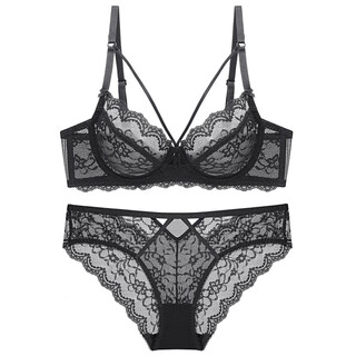 Adore autumn and summer sexy ultra-thin lace sponge-free transparent bra women's underwear big breast showing small bra set black set 75b
