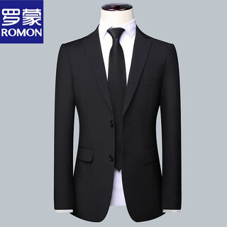 Romon men's suit slim jacket small suit business suit student work interview professional wear black two button single suit 185 recommended 150-165 jin jin equals 0.5 kg