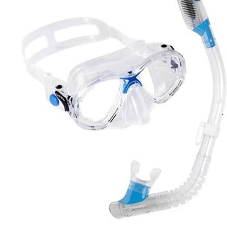 CRESSI意大利 CRESSI儿童浮潜三宝游泳面镜潜水镜全干式呼吸管装备套装  透明蓝色