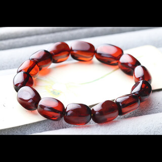 Wanjun natural amber beeswax blood amber bracelet buddha beads bracelet wine red 3a high purification water flawless follow the shape of the road is pure medium size bead diameter about 11*14mm