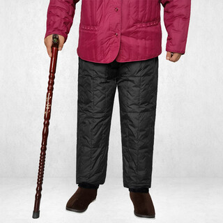 Ducky winter middle-aged and elderly women's high-waisted loose straight-leg plus velvet plus fat plus large warm down trousers thickened long trousers black size 170