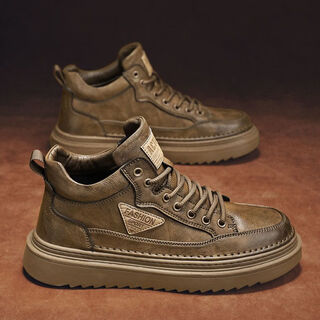 者顿（zhedun）马丁靴男鞋2025秋冬季新款高帮工装皮靴子男士厚底防滑工作劳保鞋 RF-PW2323卡其 41