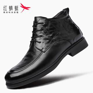 Red dragonfly high-top leather shoes for men, wear-resistant cowhide hand-scratch pattern plus velvet warm business casual shoes for men wld440181 black 42