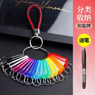 Jueying new landlord house keychain signage hotel key tag label key property anti-lost classification storage black and red braided rope steel ring 6.2cm + 20 color cards and pen