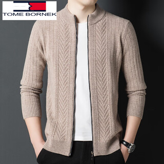 Tome bornek tommy tommy cardigan men's wool sweater cardigan 100% wool thickened warm zipper sweater jacket bright rice camel 105/m