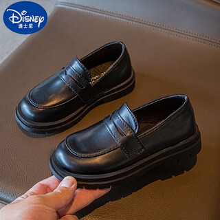 Disney (disney) boys' small leather shoes, spring and autumn children's black single shoes, medium and large children's british style fashion soft-soled beanie student performance shoes, black yy c200, size 23, shoe inner length 14.5cm