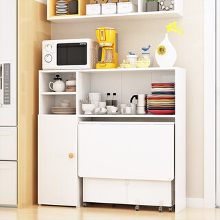 Yanxin simple modern small apartment removable folding dining table side cabinet combination cupboard microwave oven simple eating table small round corner 1.4 dining table + 115 side cabinet (all white)