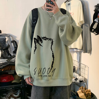 New or mode american high street sweatshirt men's heavyweight spring and autumn round neck trendy brand oversize hooded top lazy loose jacket pea green xl