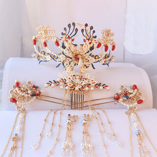 Phoenix crown hanfu accessories set ancient style headwear gorgeous hair crown hairpin wedding xiuhe bridal hair accessories step-by-step ming system xiuhe headwear x-t74t picture complete set