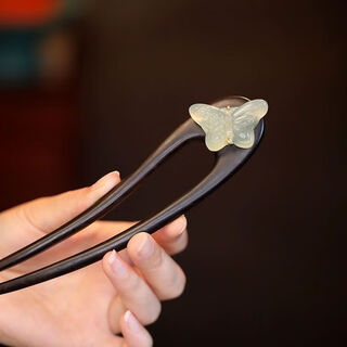 Mengjun chen xiu jade hairpin for women, high-end birthday gift for girlfriend, daily sandalwood hairpin for updos, cheongsam, headdress, ball head, u-shaped a style, random color of xiuyu