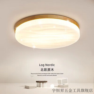 Vinoa simple japanese starry sky lamp bedroom room led ceiling lamp nordic log children's study internet celebrity round lamp solid wood color 26cm-white light 18 watts