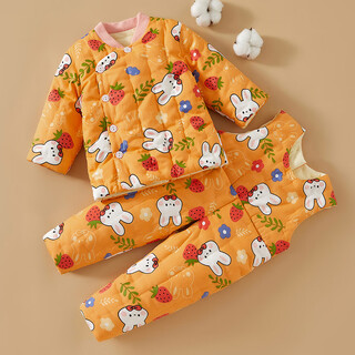 Mianguduo baby pure cotton handmade cotton jacket and cotton pants baby winter thickened cotton coat children's overalls suit winter liner impression bunny 80 yards (suitable for 6-12 months)