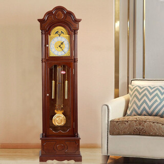 Sanwu brand golden sandalwood mechanical floor clock, german eight-tone movement clock, new chinese style living room pendulum clock, american european style table clock, hemler clockwork movement + golden sandalwood