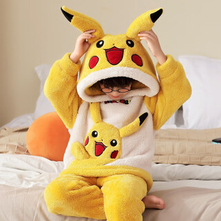 Boys' pajamas plus velvet and thickened coral velvet for autumn and winter warm flannel for medium and large boys and children home clothes z4404 hooded pikachu 120 12 yards (height 115-125cm, weight 50jin, jin equals within 0.5kg)