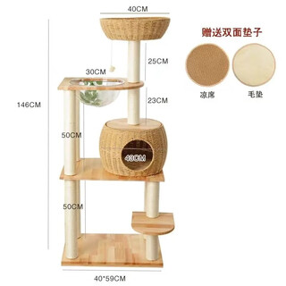 Cat climbing frame, cat nest, cat tree, integrated solid wood cat jumping platform that does not occupy sisal columns, cat shelf, space capsule, big cat multi-layer x-03 solid wood model (cat nest + space capsule + jumping platform)