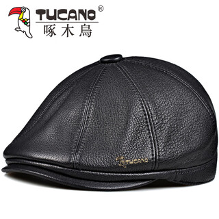 Woodpecker autumn and winter genuine leather hats for middle-aged and elderly men sheepskin octagonal hat fashion duck bill newsboy beret trendy painter black sheepskin thin style (no ear protection) xl (57-58cm) small internal adjustment