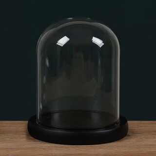 Glass cover display box promotion large eternal flower dust cover dried flower hand mask hand-made building blocks antique diy transparent high-quality glass cover + black paint base cylindrical 15*18.5/inner diameter 14.4*17