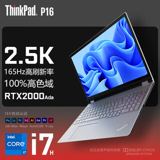 ThinkPad P16 Gen2 16英寸高性能专业创意设计师画图专用CAD制图3D绘图渲染移动图形工作站笔记本电脑 i7-14700HX RTX2000Ada2.5K 专业绘图显卡 高色域 标配