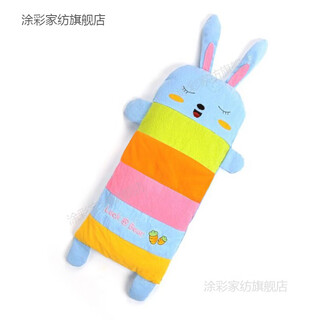 Painted new baby children's cartoon cotton pillow with extended buckwheat shell 0-1-3-6-8 years old kindergarten pillow large (extended) blue rabbit