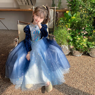 Annie youer elsa princess dress girls spring clothes 2025 new girls dress frozen children's dress elsa skirt blue 110