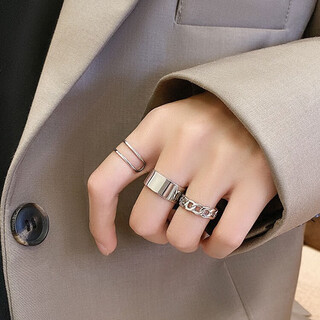 Decorative show ring ring men's trendy light luxury niche design titanium steel suit couple girls fashion personalized open index finger ring three-piece set titanium steel