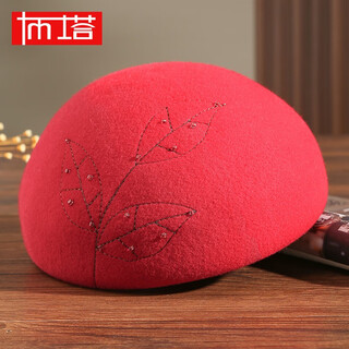 Ptah autumn and winter wool beret retro woolen hat for women winter new embroidery style hand-beaded temperament bead hat red