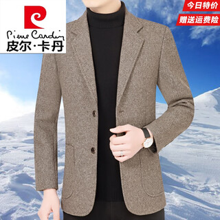 Pierre cardin casual suit men's autumn and winter new style middle-aged men's suit woolen jacket thickened slim single suit top knitted khaki fl610 185/2xl 155-170jin jin equals 0.5 kg